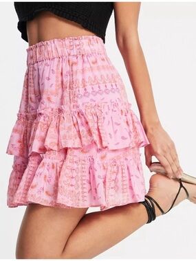 FREE PEOPLE Melissa Skirt Pink Paisley XS